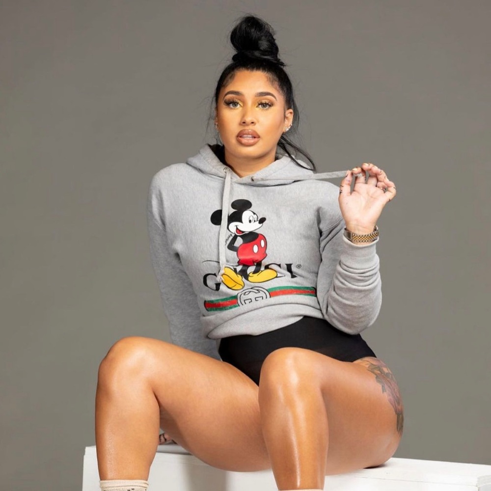 Mickey Mouse Gucci throw over hoodie. Tailored to be somewhat cropped & fitting.